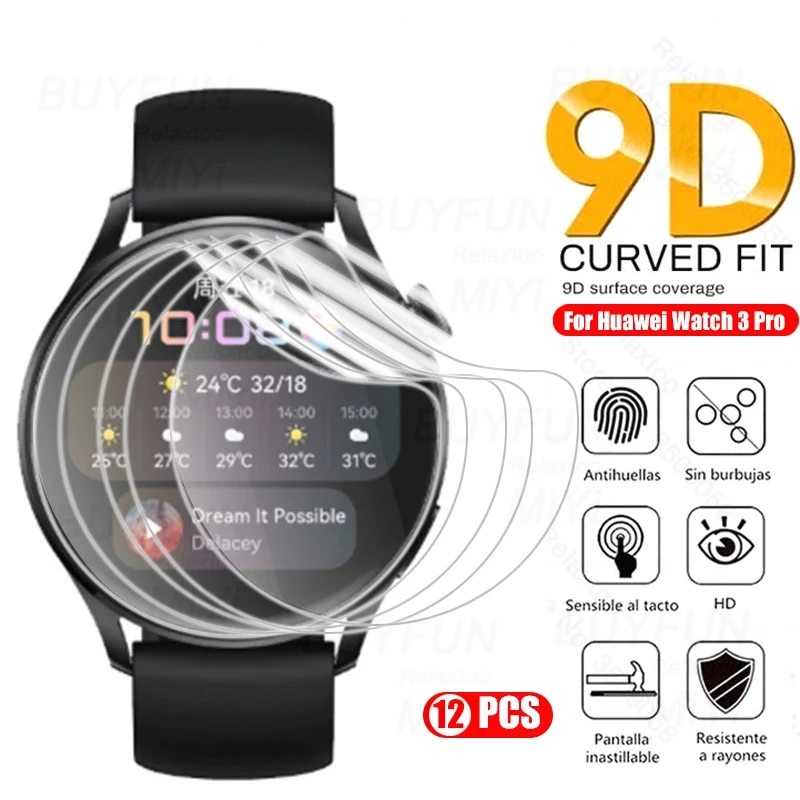 

12PCS 9D Curved Hydrogel Film For Huawei Watch 3 Pro Hauwei GT2 Pro 42MM GT 2E 46MM GT2E Smartwatch Screen Protectors Not Glass