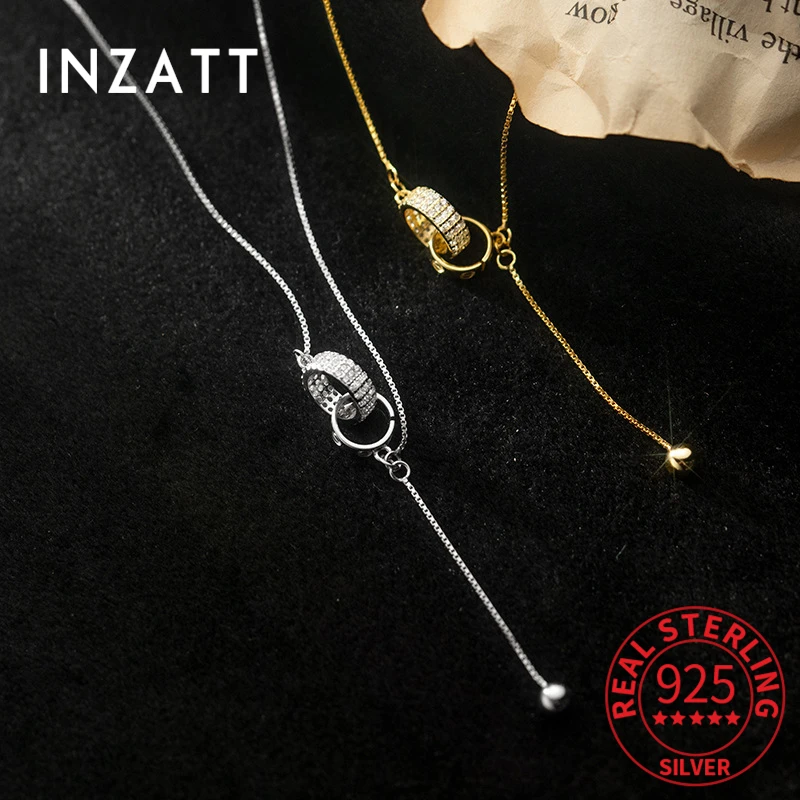 

INZATT Real 925 Sterling Silver Zircon Round Tassel Bead Choker Necklace For Fashion Women Cute Fine Jewelry Drop Shipping