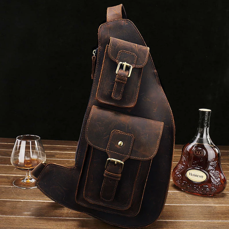 MAHEU Crazy Horse, кожаная большая нагрудная сумка, натуральная кожа, слинг, Мужская нагрудная сумка, кожаные сумки через плечо для мужчин, спортивная езда