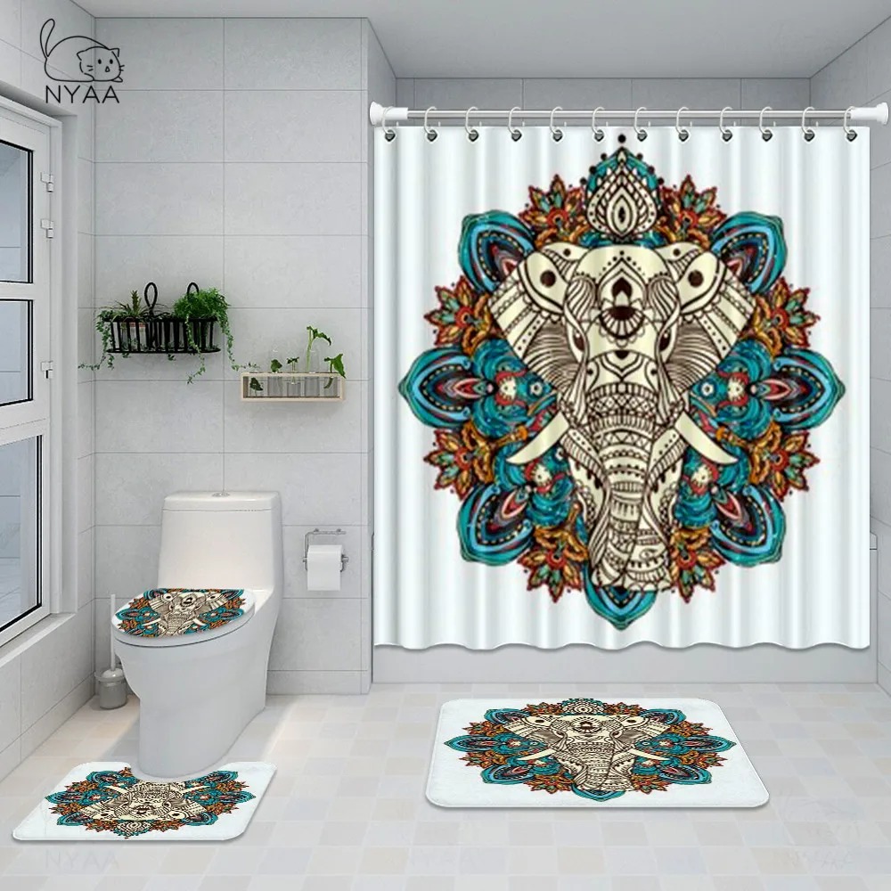 Водонепроницаемая душевая занавеска в виде индийского слона набор из 4 предметов