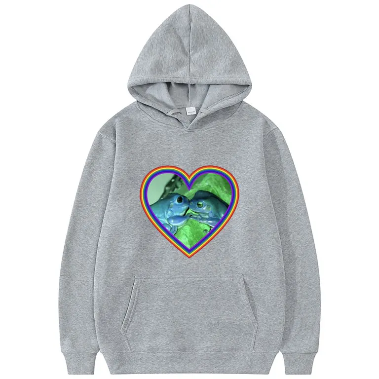 

2021 New Kawaii Funny Frogs Kisssing Print Hoodie Love Pattern Hoodies Men Fleece Cotton Hoody Women Fashion Casual Sweatshirt