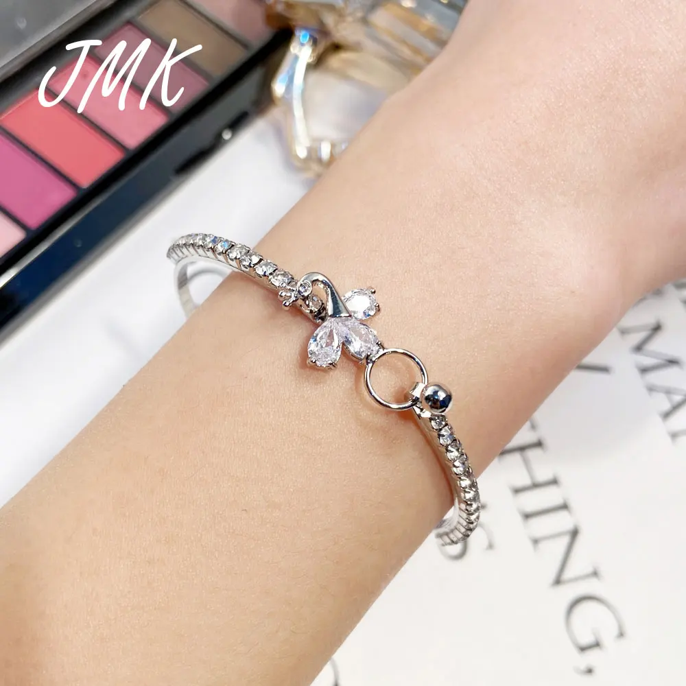 

JMK Romantic Swan Fairy Crystal Bracelet Fashion Cute Elegant Zircon Silver Gold Cuff Bangle For Women Bridal Party Jewelry Gift