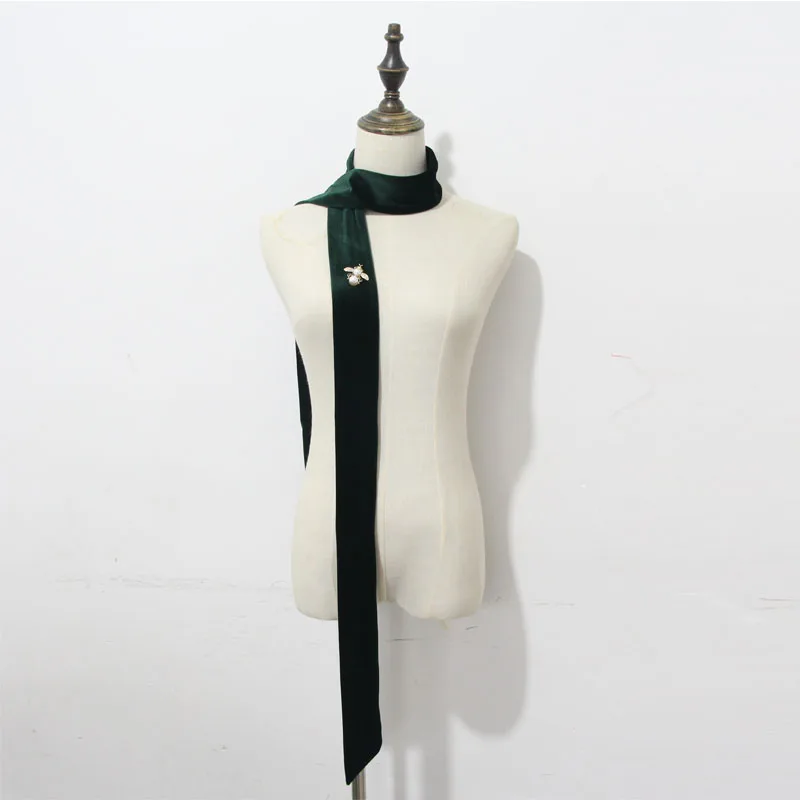 Модные шелковые шарфы из узкой ленты из чистого бархата высокого качества для женщин для удлинения, украшения шарфом для шеи и защиты шеи.
