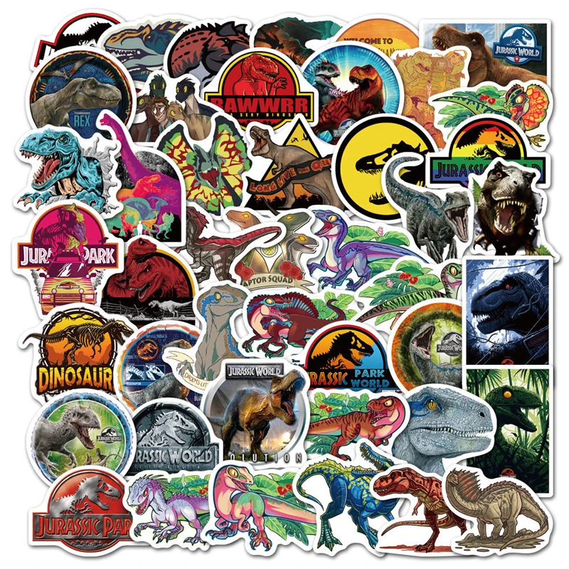 

50Pcs Movie Jurassic Park Dinosaur Animals Stickers Laptop Bike Guitar Phone Cartoon Graffiti Sticker Decal Kid Classic Toy
