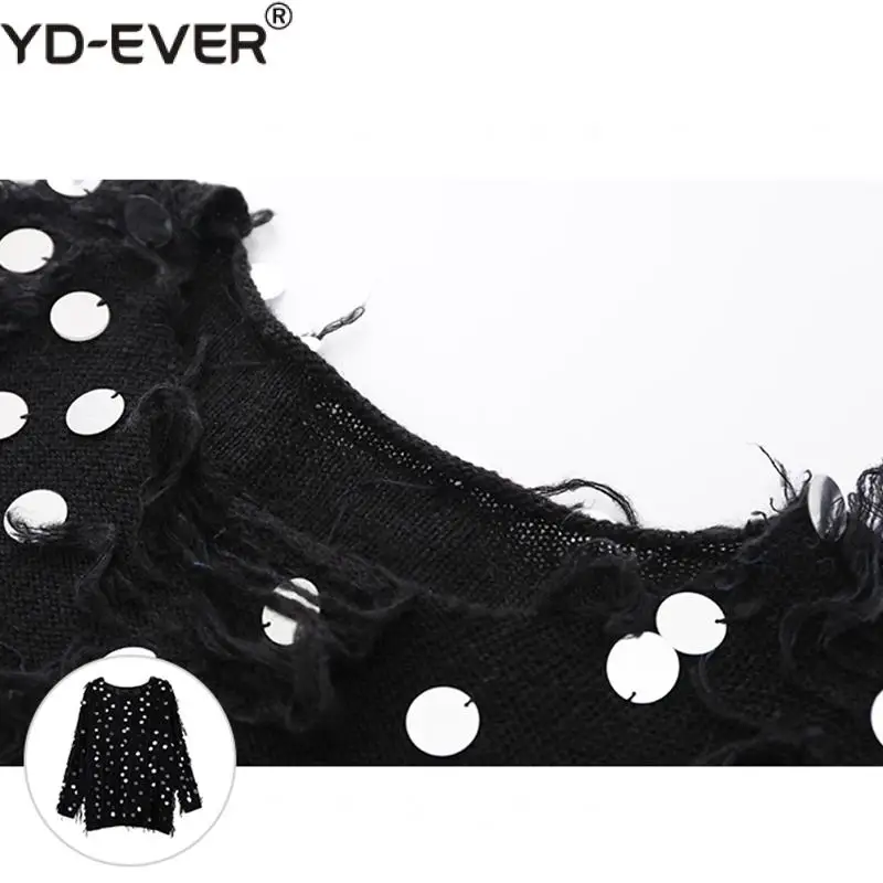 Женский пуловер с бахромой черный белый длинный джемпер оверсайз металлическими