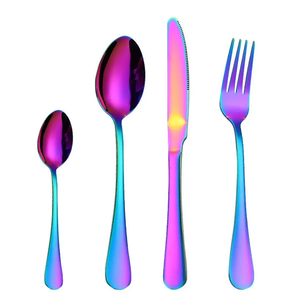 Оптовая продажа Набор радужных столовых приборов Нержавеющая сталь посуда