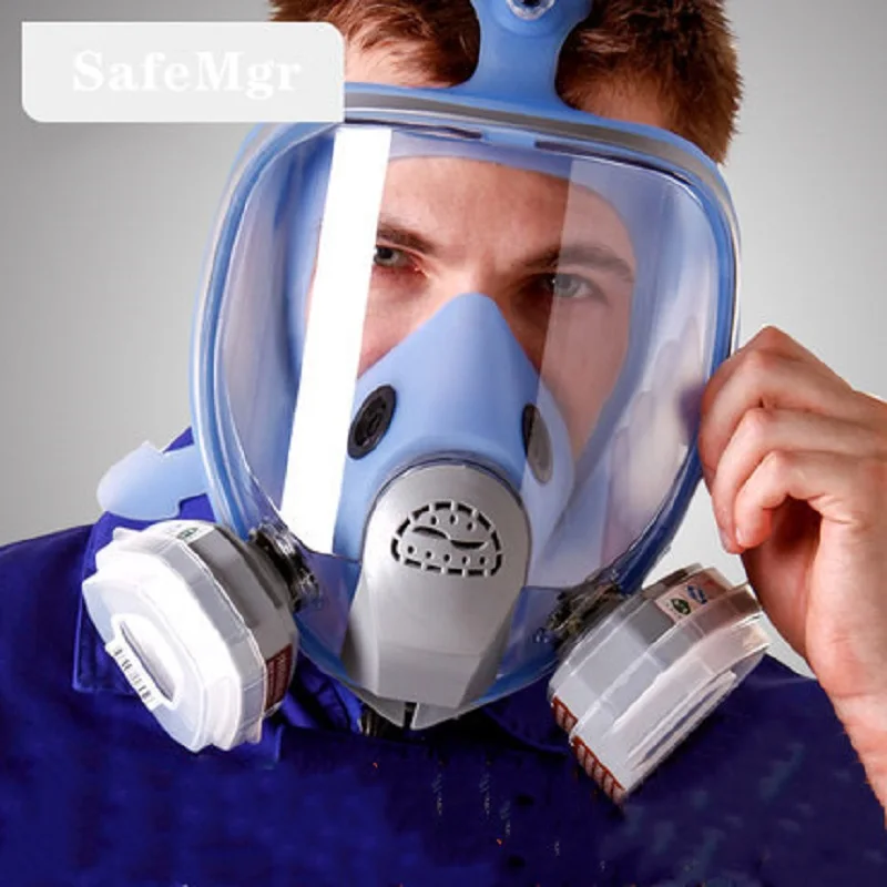 

Full-face Gas Mask Respirator Silicone Mask 6800 Fog-proof Screen with Carbon Cartridges Chemical Organic Acid Gases Vapors