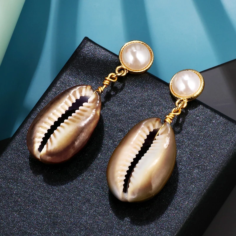 Большие серьги в виде ракушек для женщин эффектные из морских летние пляжные