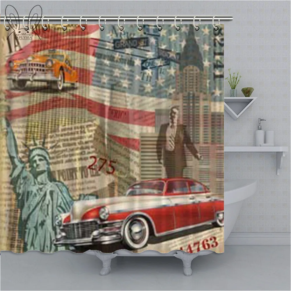 New York Vintage Bathroom Curtain Waterproof polyester Fabric Bath Shower For Printing Sets | Дом и сад
