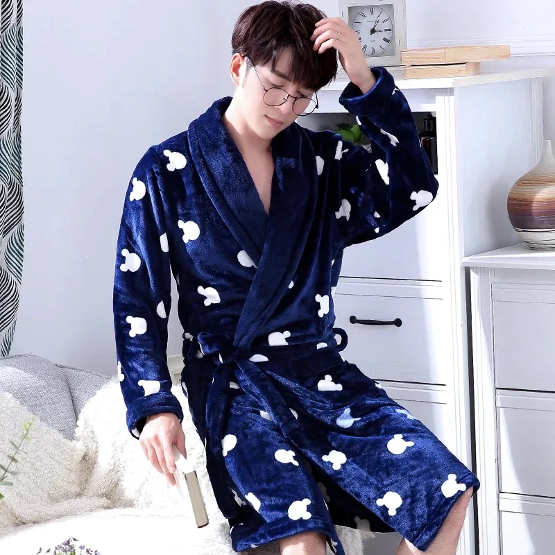 Осенне зимний мужской Халат утепленный длинный фланелевый одежда для сна