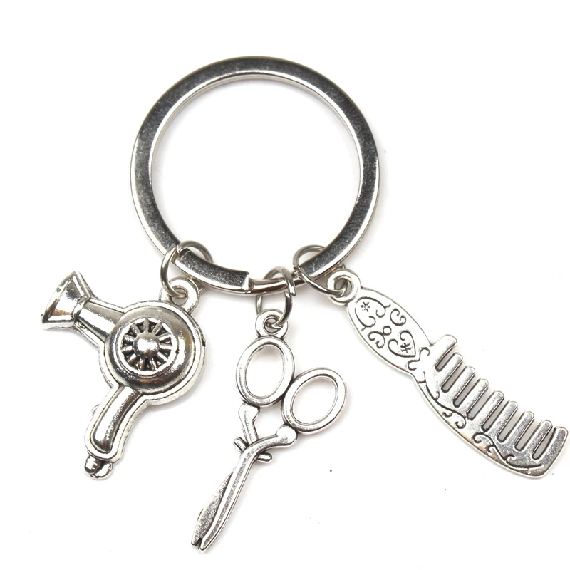 HOT! New Retro Jewelry Mini Barber Scissors Hair Dryer Comb Keychain Fashion Barber Gift Charm Keychain DIY Handmade Souvenirs
