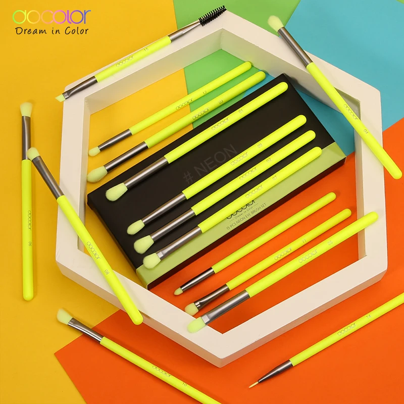 Docolor 15 шт. набор кистей для макияжа Тени для век Смешивание Подводка для глаз кисти для макияжа бровей синтетические волосы тени для век неоновая кисть