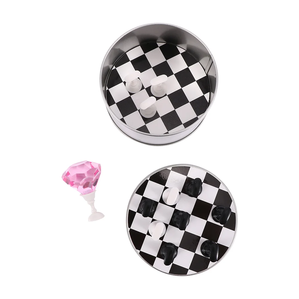 

1 Set Nail Art Tips Holder Practice Display Stand with Magnetic Crystal Base Chessboard Showing Shelf