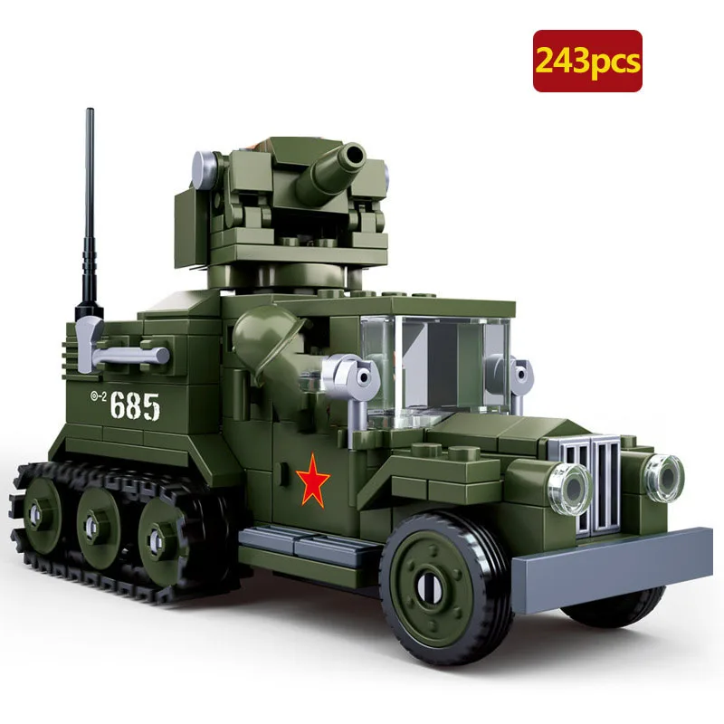 

Military series World War Russian Gus half track armored vehicle soldier weapon DIY Model Building Blocks Toys Gifts