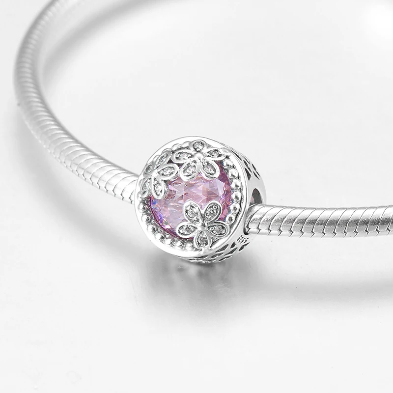 Роскошный блестящий женский браслет из серебра 925 пробы с розовым Цирконом |