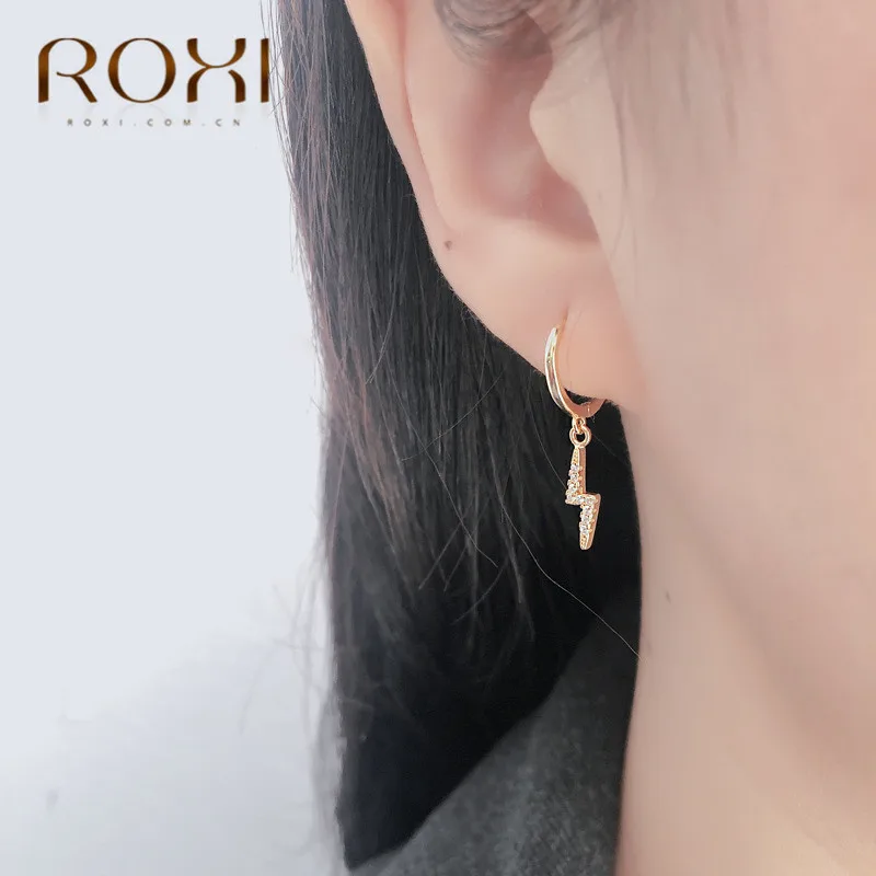 ROXI корейские персональные Стразы Подвеска с молнией маленькие серьги-гвоздики