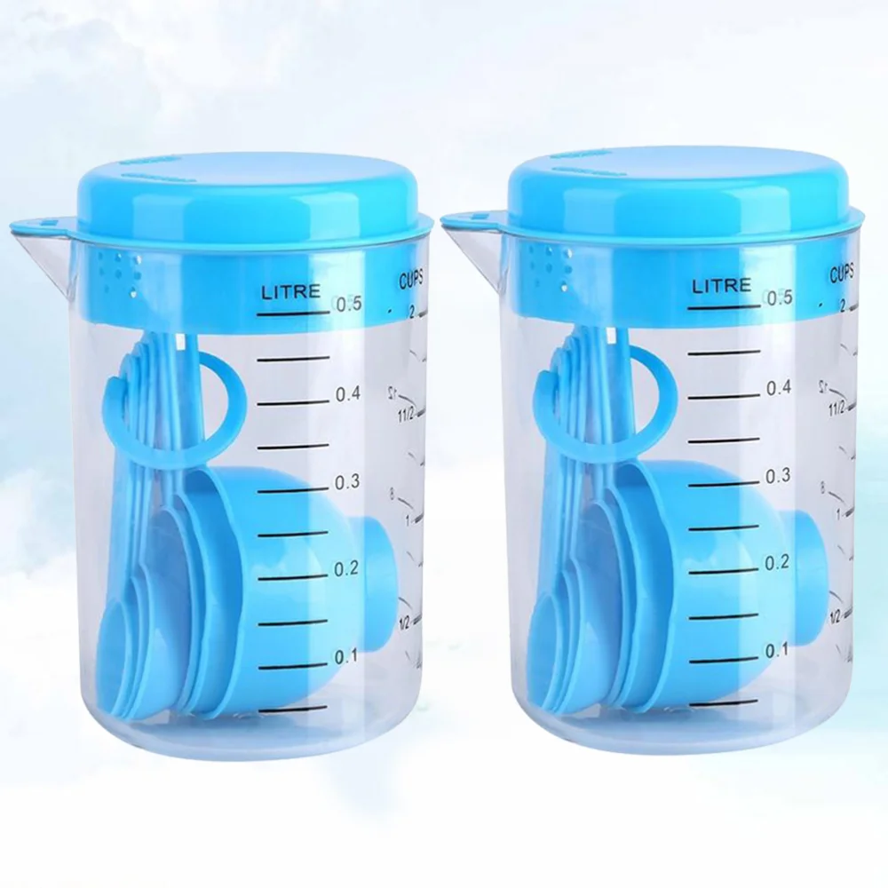 14 Pcs/2 Set Plastic Measuring Spoons And Cups Kitchen Baking Cooking Tools (Blue) |