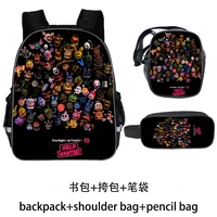 2021 fnaf freddy backpack black cartoon bear backpack childrens boy girl schoolbag lunch bag pencil bag three piece student bac
