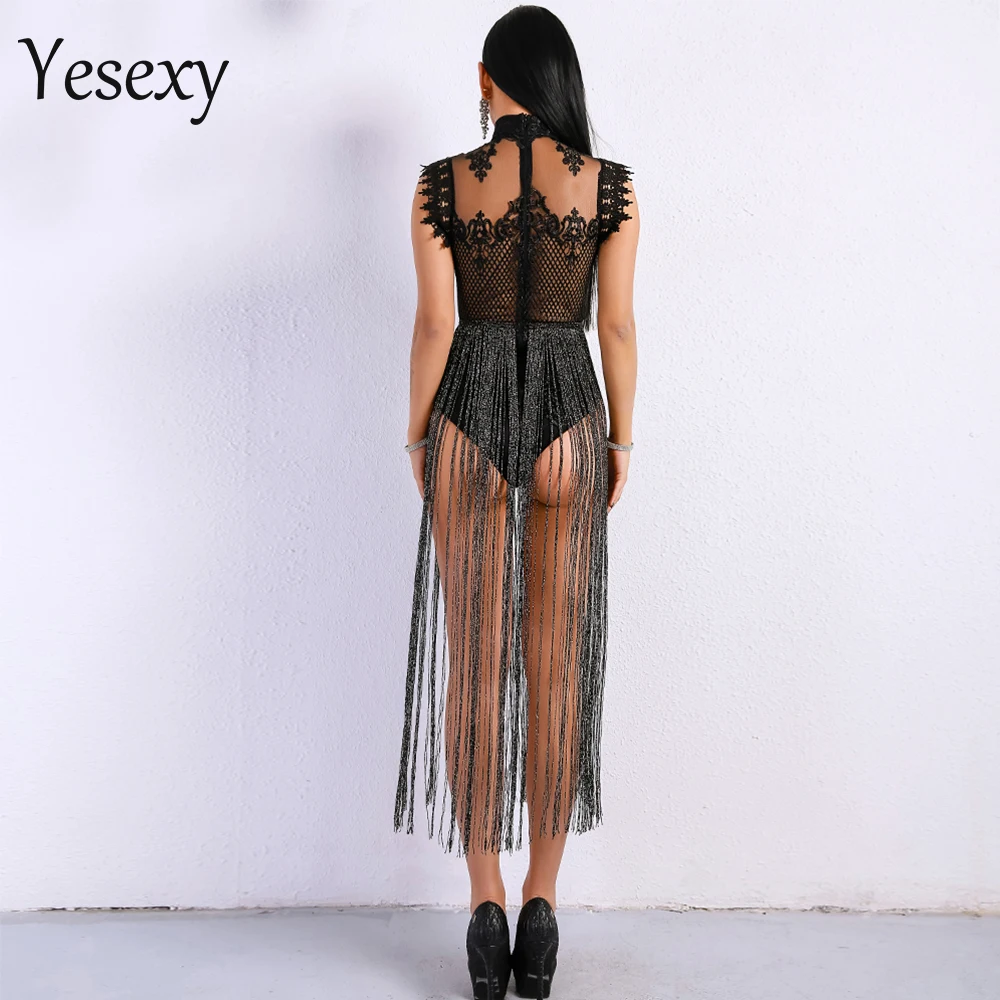 Yesexy 2020 сексуальные женские комбинезоны с кисточками высокой горловиной без