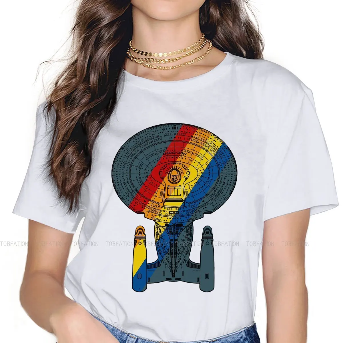 

Ship Portrait Rainbow Women Shirts Star Trek Space Science TV Series Oversized T-shirt Harajuku Vintage Female Clothing