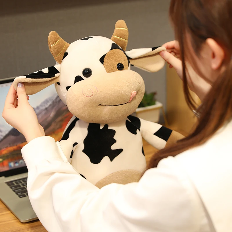 

Hot 30-65cm Cute Simulation Milk Cow Plush Toys Cartoon Lovely Cattle Doll Stuffed Animal Toy for Children Soft Pillow Gift Girl