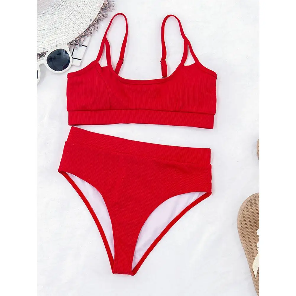 

High Waist Bikinis 2021 Swimwear Women Push Up Swimsuits Brazilian Bikini Ribbed Biquini Strap Swim Bathing Suits