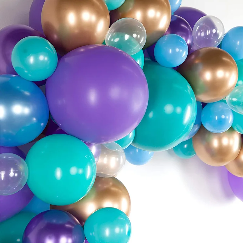 Guirnalda de globos de l&aacute;tex p&uacute;rpura y azul, suministros de fiesta de tema de sirena para Baby Shower, ni&ntilde;os y ni&ntilde;as, decoraci&oacute;n para eventos de cumplea&ntilde;os, 98 Uds.-1