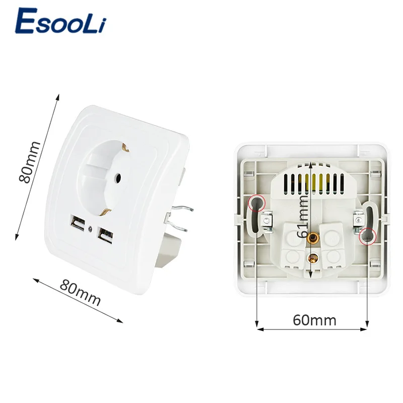 Сетевое зарядное устройство EsooLi с двумя USB портами 2400 мА евровилка|Электрические