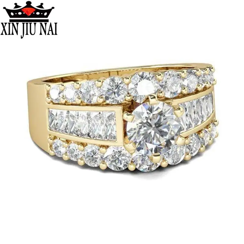 Роскошное классическое оригинальное дизайнерское Золотое кольцо с кристаллами