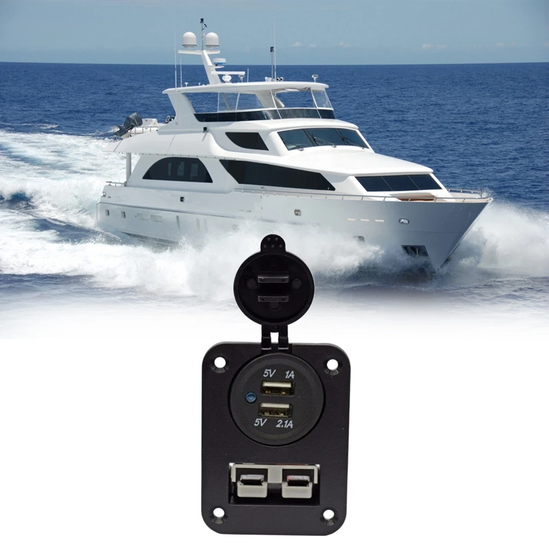 

NEW-Flush Mount Anderson Plug Socket Double USB Charger Panel for Caravan Camper Boat Truck RV