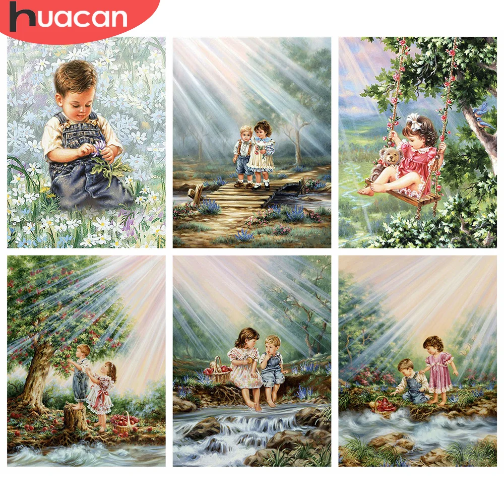 

HUACAN 5D DIY Diamond Art Painting Landscape Diamond Embroidery Cross Stitch Girl Boy Rhinestones Mosaic Sale Decortion