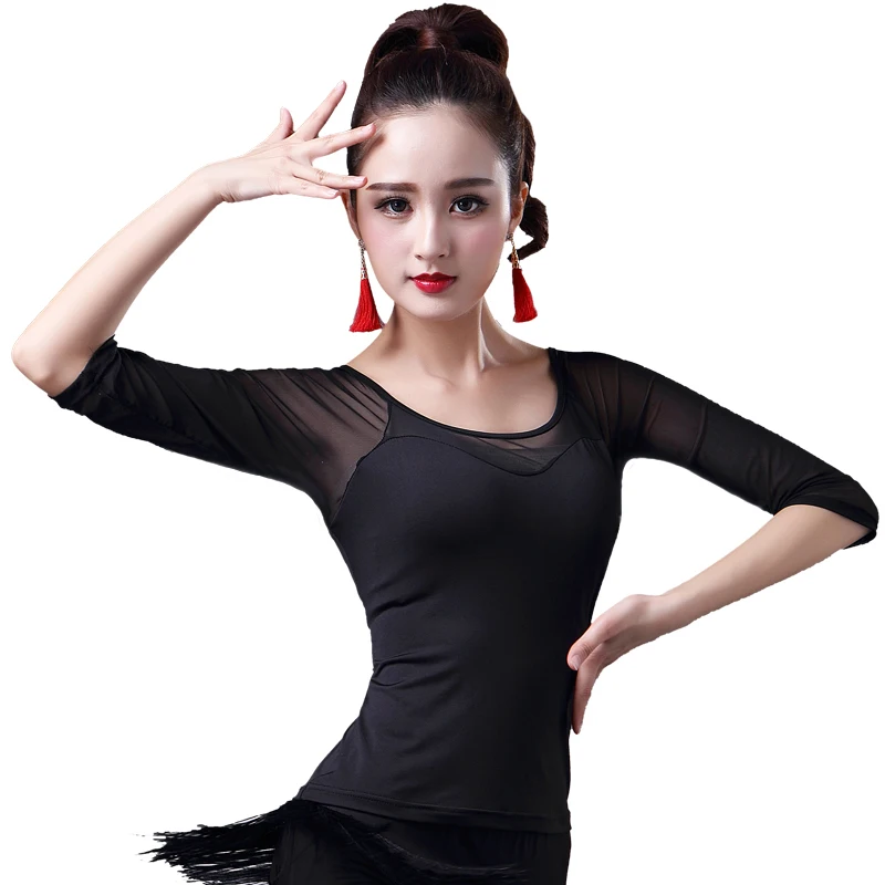 

Latin Dance Clothes Top For Women Dancers Half-sleeve Leopard Print Sexy Costume Ballroom Flamengo Practice Performance Wear