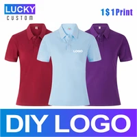 womens 100 combed cotton pure cotton short sleeved polo shirt custom printed embroidery lgoo solid color breathable polo shirt