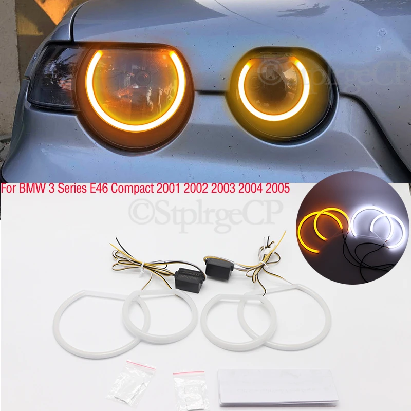 

Светодиодный светильник «ангельские глазки» из хлопка SMD, белый и желтый DRL Набор для BMW 3 серии E46 Compact 2001 2002 2003 2004 2005, автомобильные аксессуар...