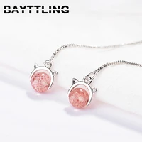 bayttling silver color elegant strawberry crystal cat tassel drop earrings for women fashion wedding jewelry couple gift