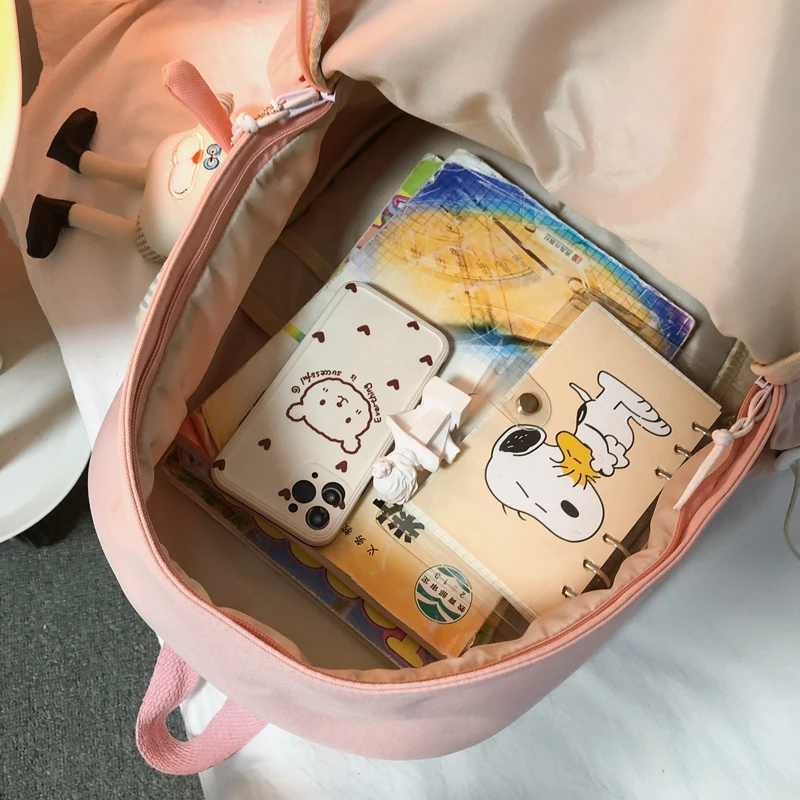 

2021 New Waterproof Nylon Women Backpack Female Portable Travel Bag Teenage Girls Simple Solid Color Schoolbag Japanese Bookbag