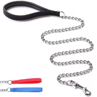metal dog leash heavy duty chew proof pet leash chain with padded handle for large medium size dogs pets training supplies