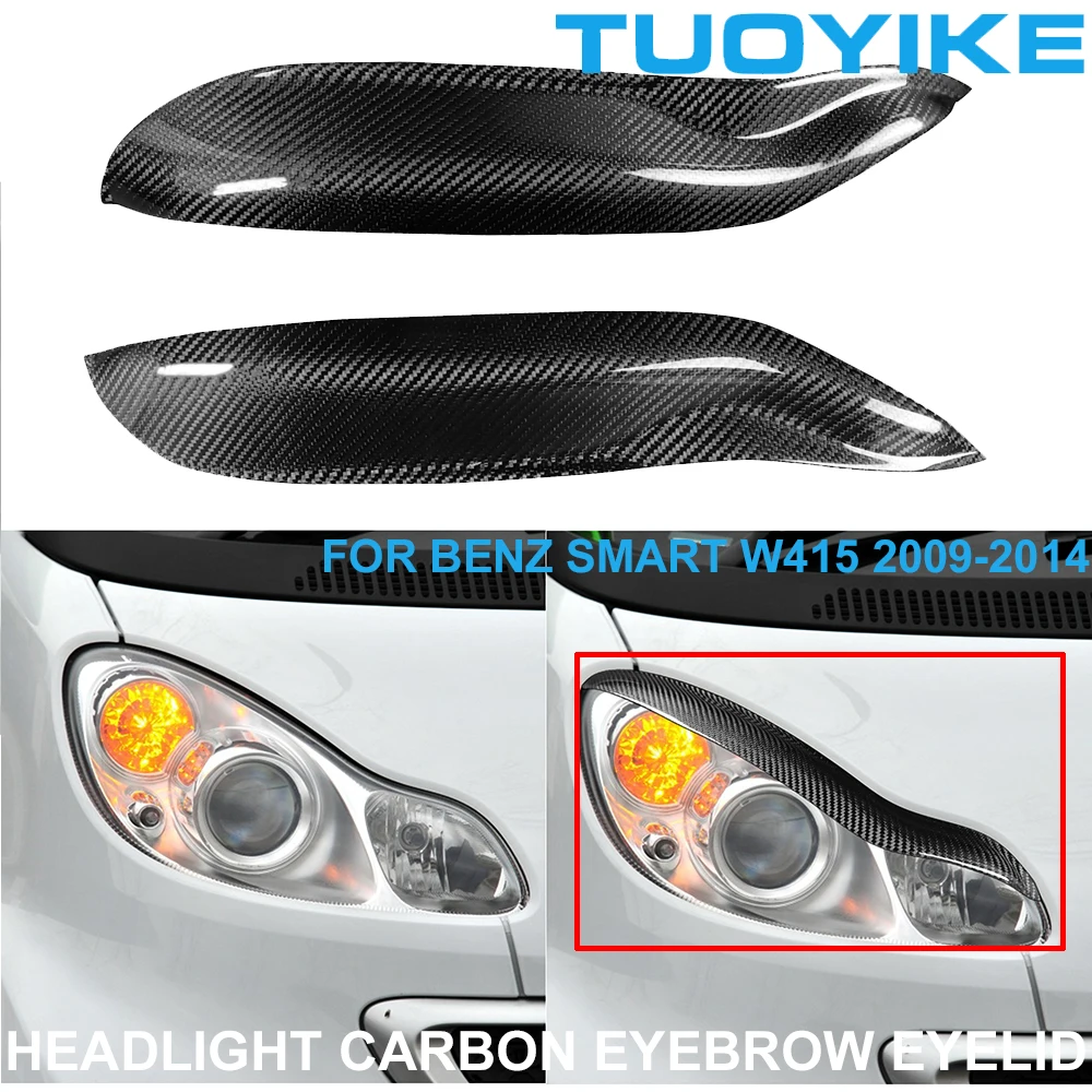 

2PCS Car Styling Real Carbon Fiber Headlight Eyebrow Eyelids Trim Cover Sticker For Mercedes BENZ SMART Smart W415 2009-2014