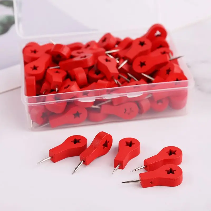 

80Pcs Map Markers Wooden Drawing Photo Wall Studs Cork Board Push Pins Thumbtack