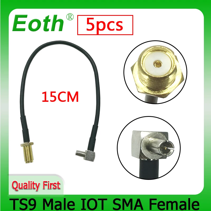 

EOTH 5pcs 3G ZTE coaxial modem cable TS9 Male IOT straight to SMA Female right angle pigtail RG178 Wholesale 15CM 6" Adapter