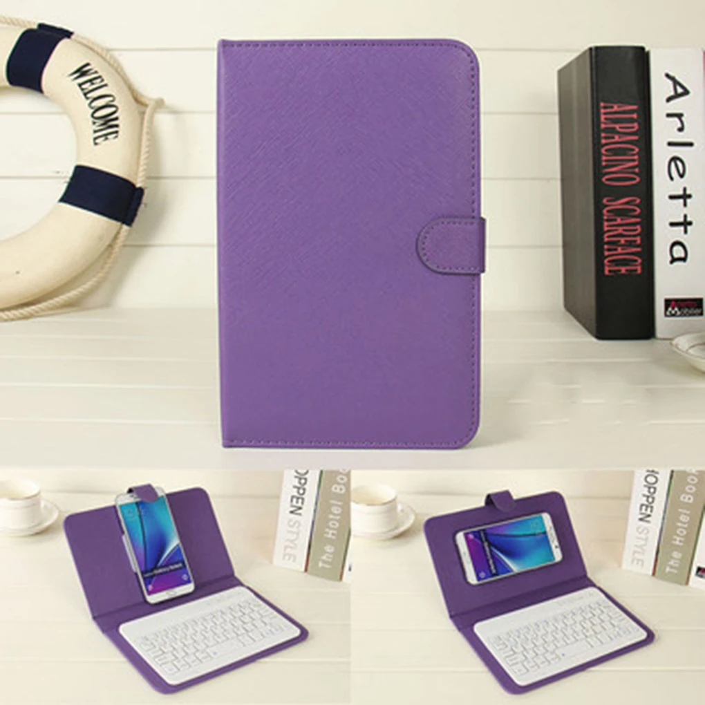 

Universal PU Leather Bluetooth Wireless Keyboard Case Protective Cover for iPhone 4.5-6.8inch Mobile Phone Tablet