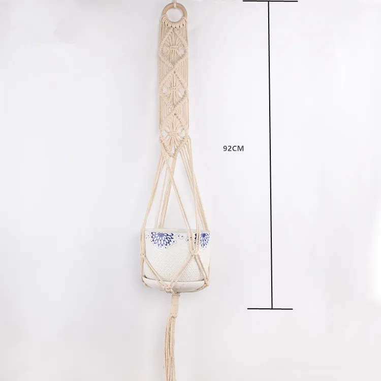 Hanging Basket D Макраме, подвесная корзина для кашпо, настенное растение ручной работы, вешалка для горшка, для помещений, фиолетовая окантовка и деревянный бисер, вечерние, свадебные, для украшения дома - Цвет: Hanging Basket D