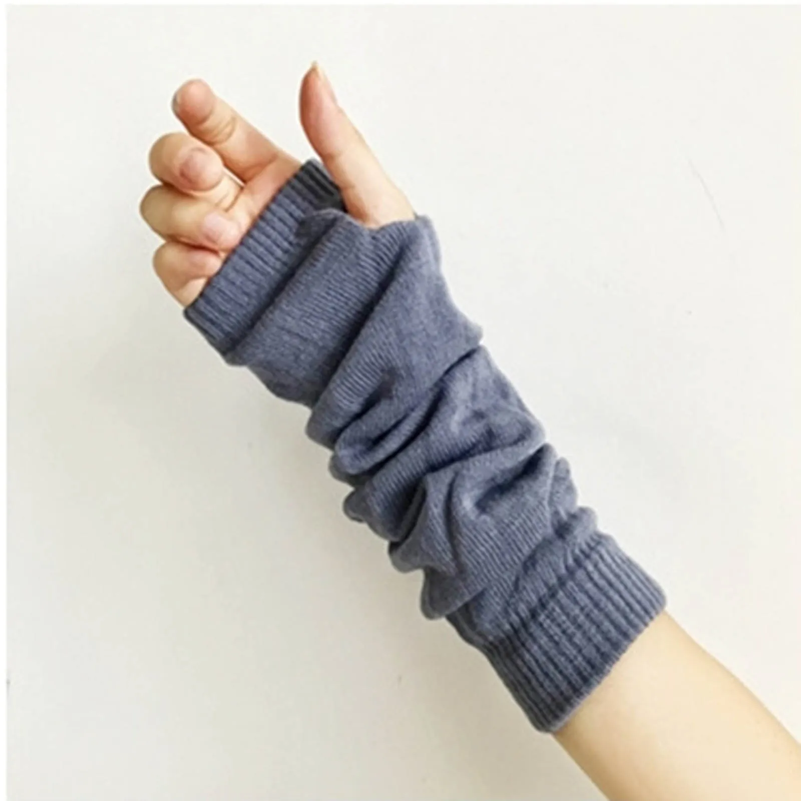 

Unisex Fingerless Gloves Women Acrylic Thin Solid Color Mittens Air Conditioning Room Warm Sleeves Elbow Hand Warmer