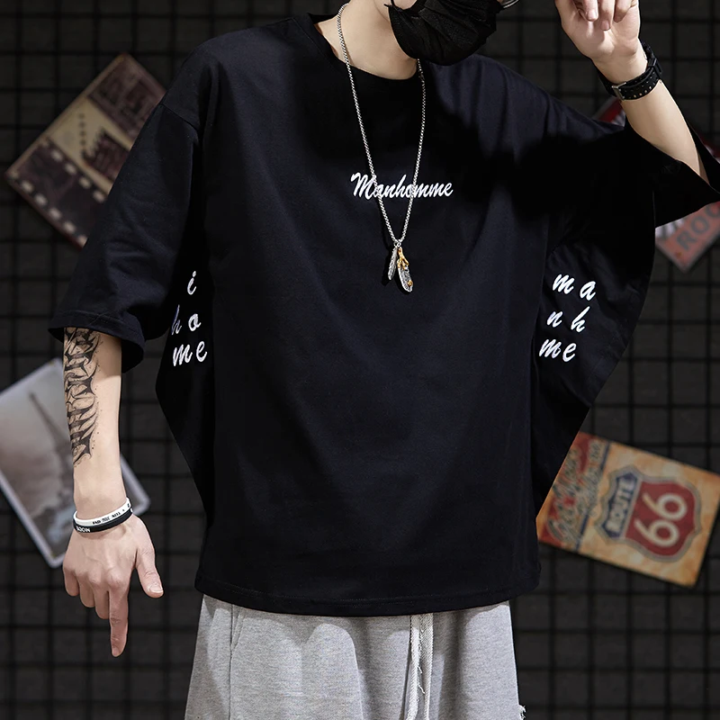 

Summer Short Sleeves Harajuku Fashion Black T-shirt Streetwear One Piece Hip Hop Rock Punk Men'S Top Tees Tshirt Clothes