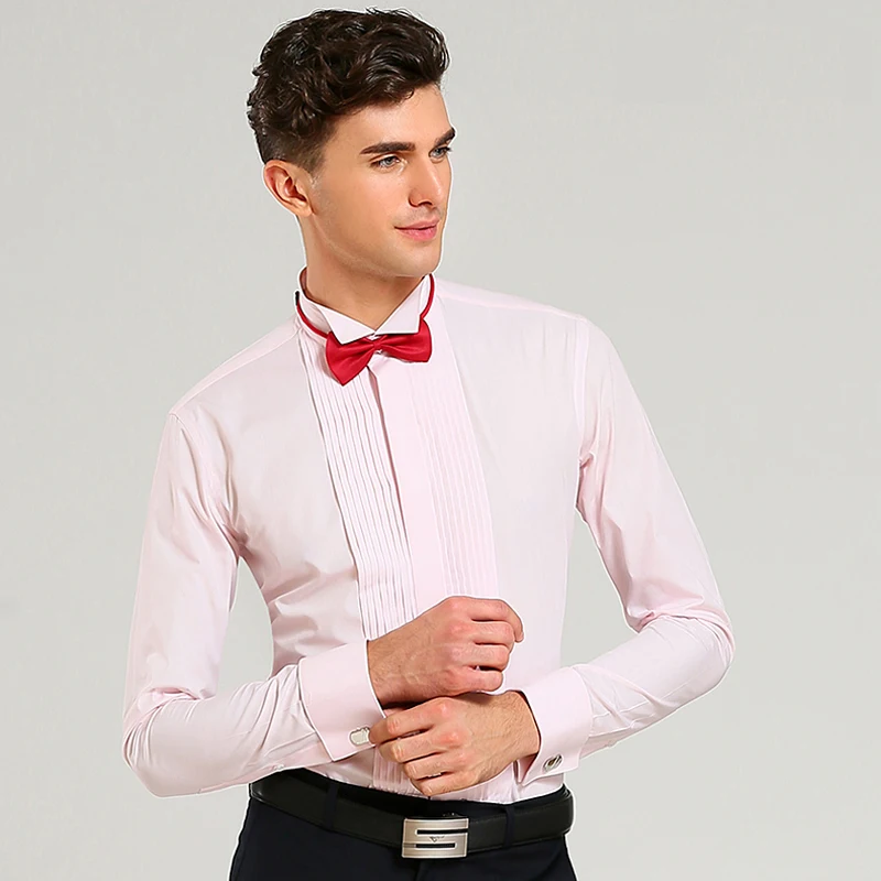 White Men Tuxedo Shirt Regualr Fit Plus Size French Cufflinks Long Sleeve Luxury Wedding Party Male 6xl