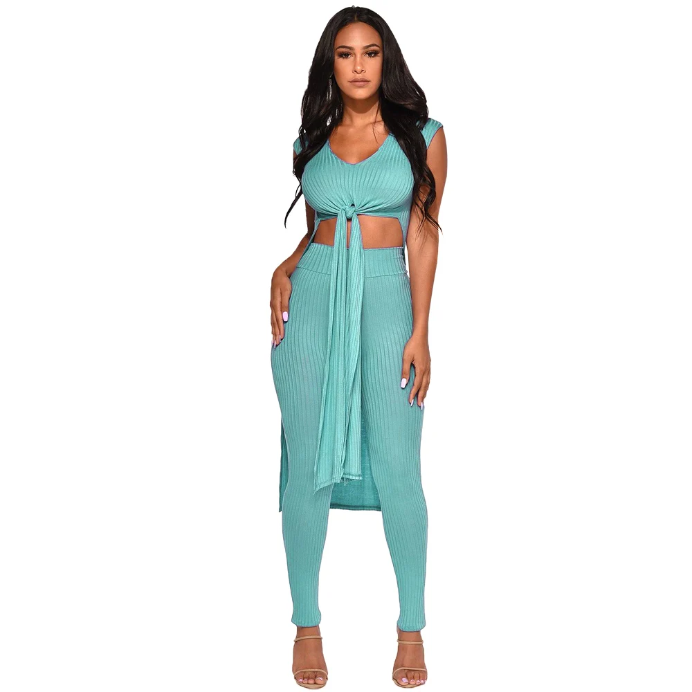 Комплект из двух предметов обтягивающие наряды 2020 женский летний однотонный топ