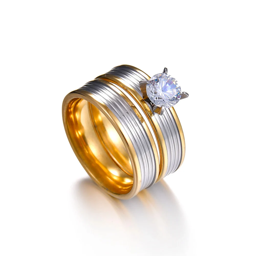 Элегантное для свадьбы помолвки Набор Колец 2 шт золотой цвет Женщины кольцо