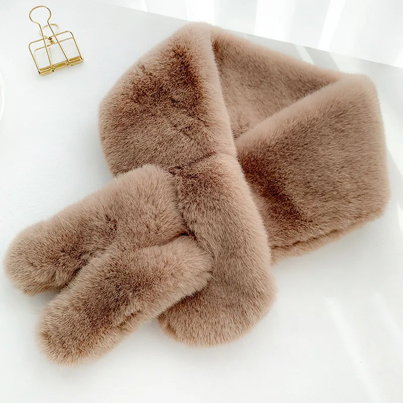 

China Fashion New style Soft Women Faux Rabbit Pure color Fur Scarf Plush Collar Neck Warmer Winter Shawl femme Collar scarf
