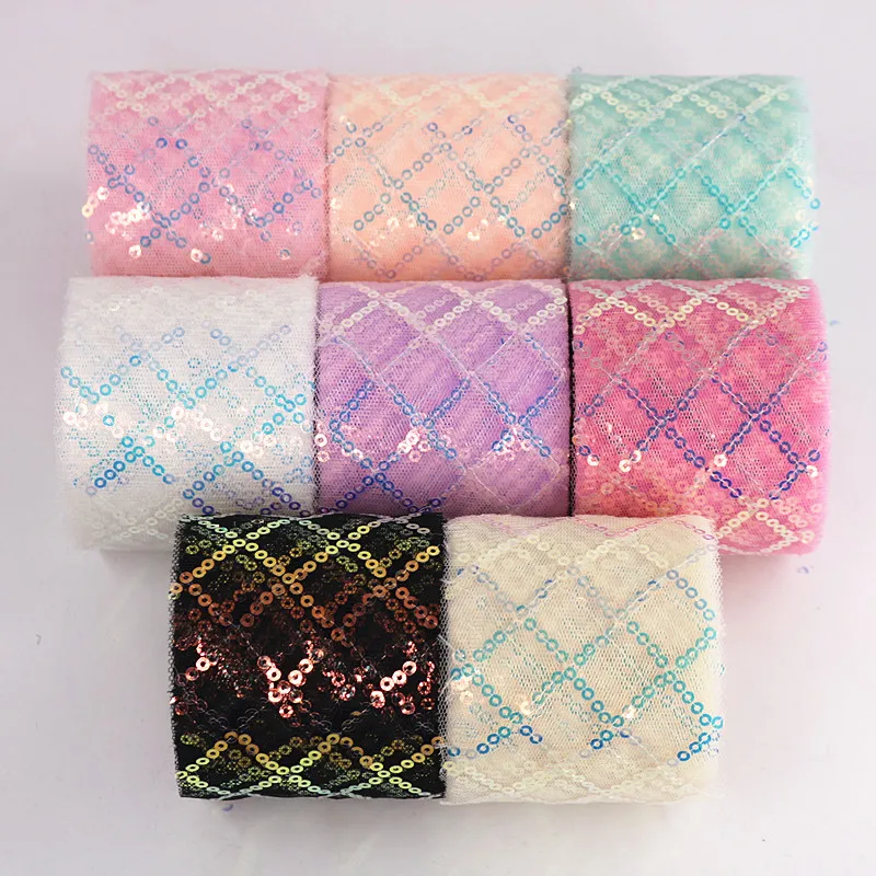 

6cm/8cm 10Yards Illusory Tulle Mesh Roll Glitter Sequin Gauze Fabric Ribbon DIY Handmade Bowknots Tutu Skirt Material Supplies