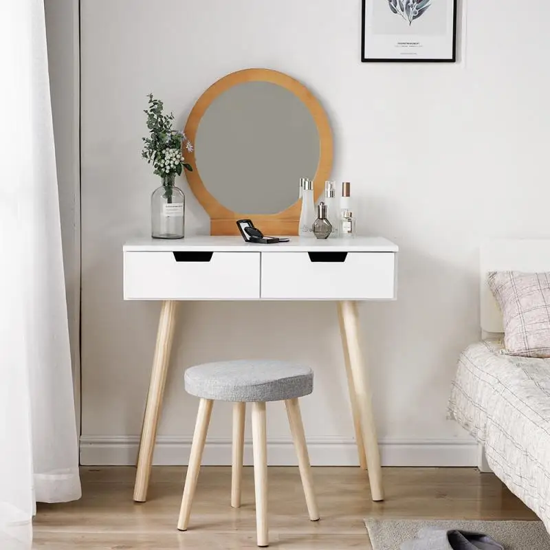 Простой настольного комода Зеркальный туалетный столик и стул набор туалетного